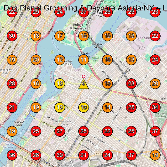 Dog Planet Grooming & Daycare Astoria/NY GeoGrid visibility map for Coffee Shops in Queens